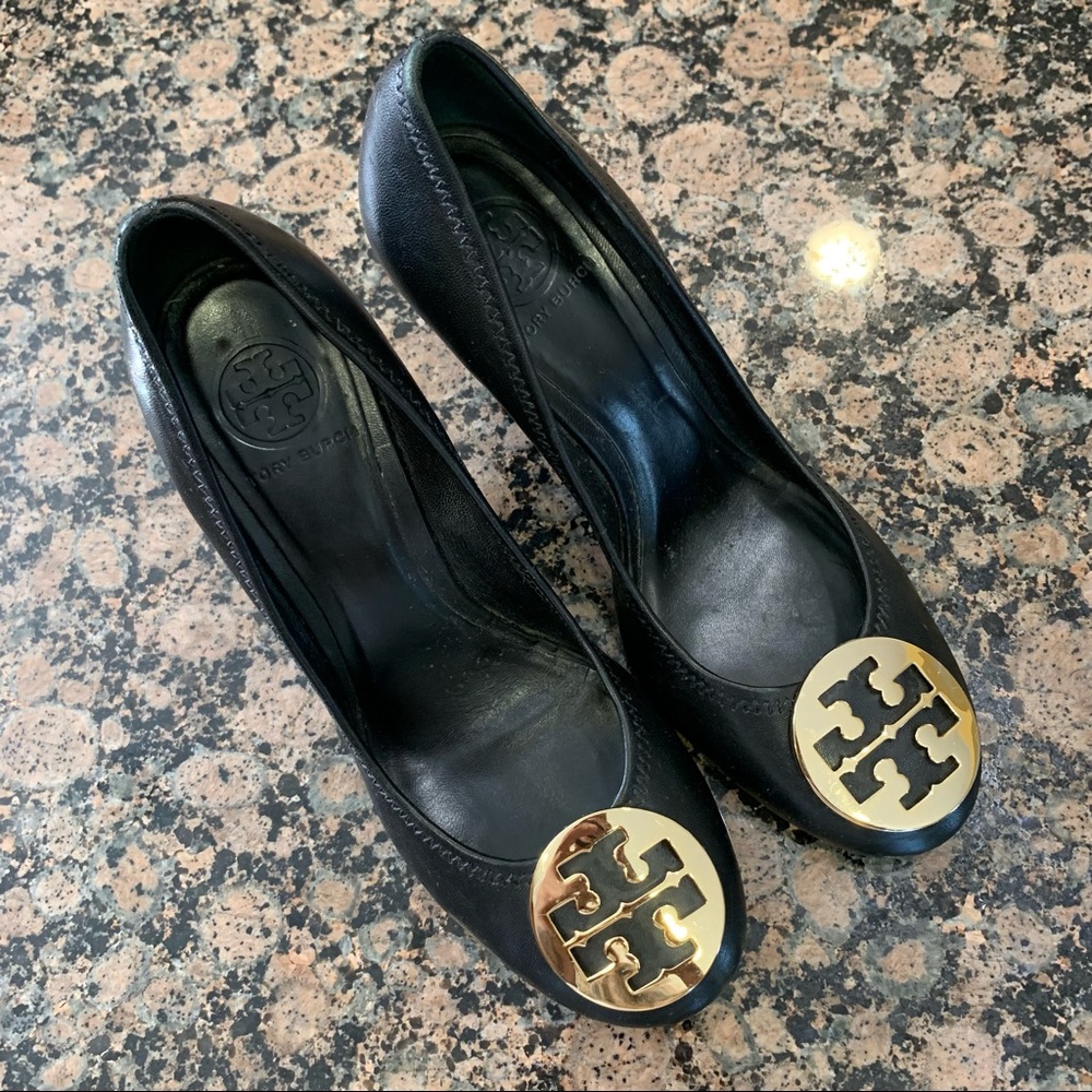 Tory Burch Black Sally Wedge Heels
